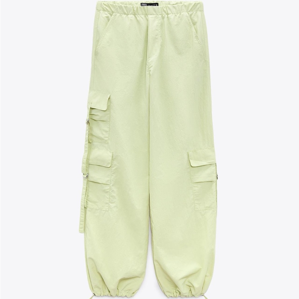 Nylon Blend Parachute Women Zara Pants Apple Green color